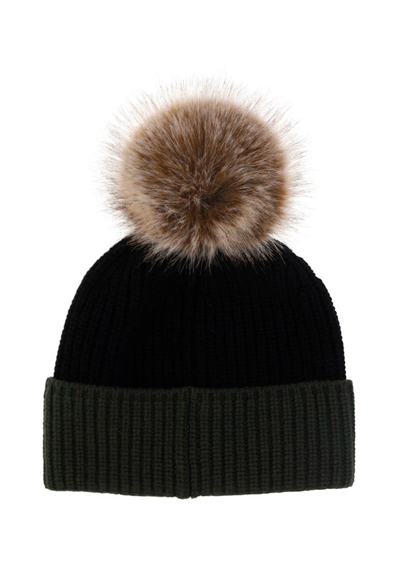 Beanie With Pom-Pom - Black / Grey