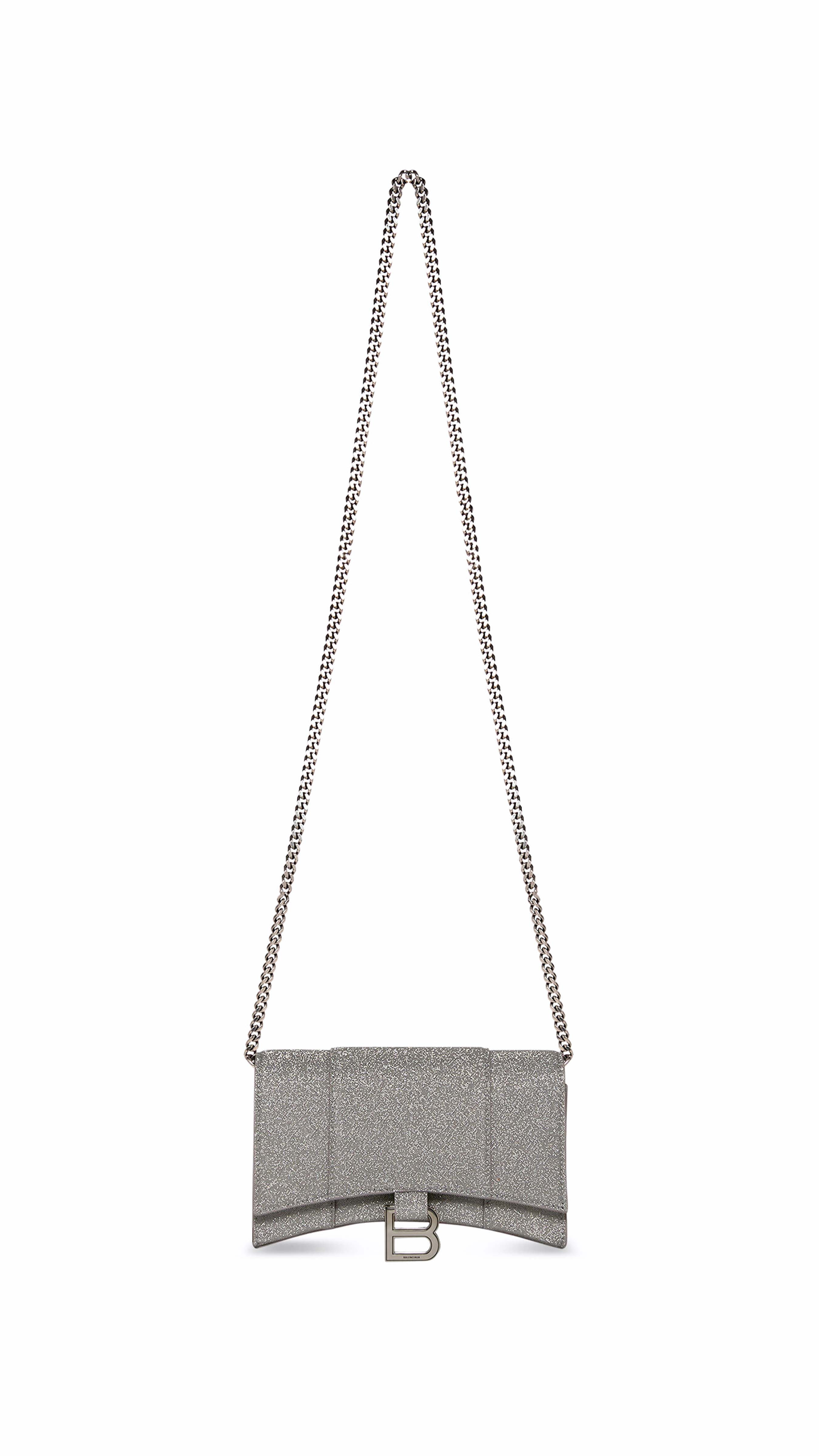 Hourglass Wallet With Chain - Grey Glitter.