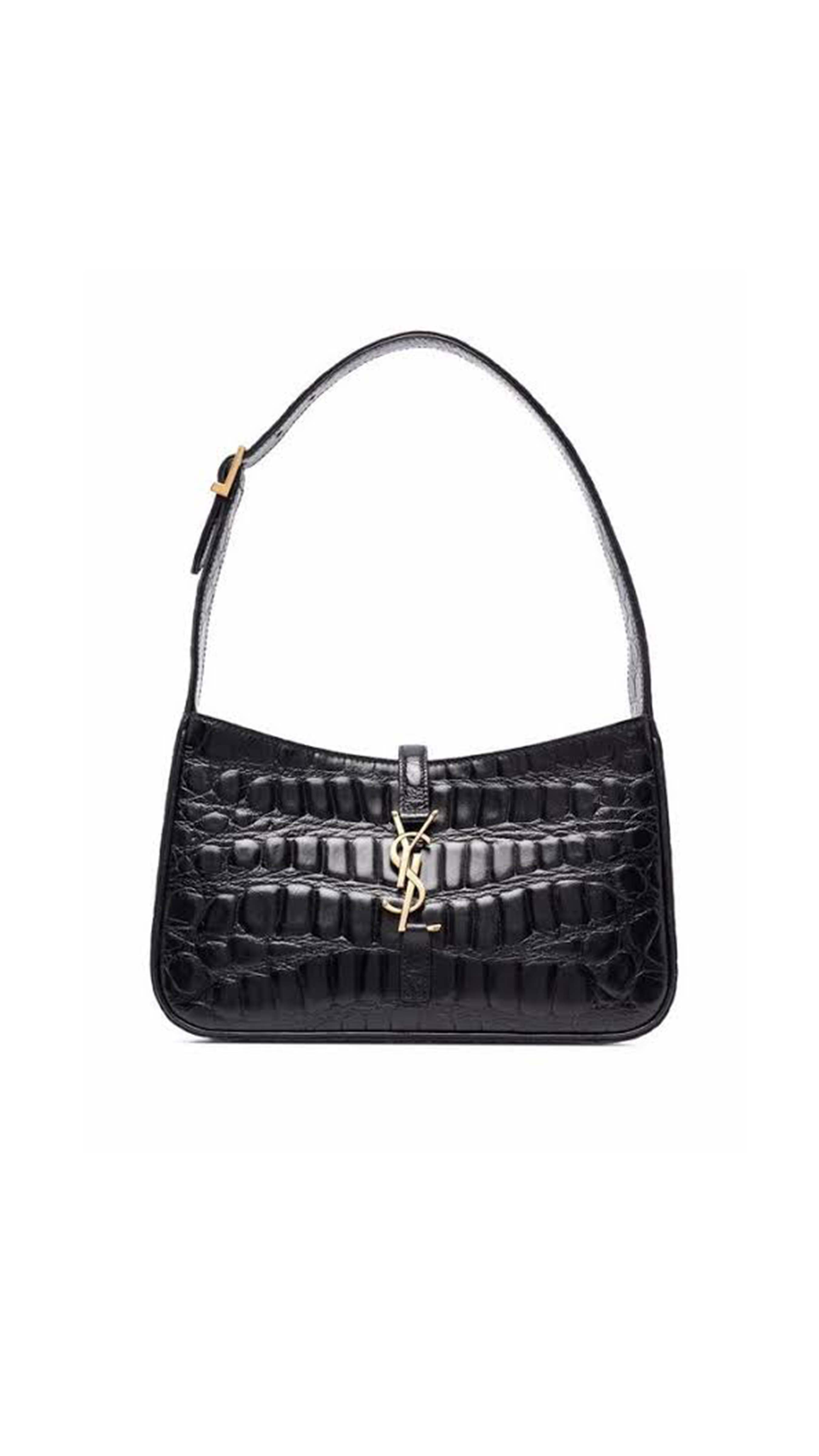 Le 5 À 7 Hobo Bag In Crocodile-Embossed Leather - Black