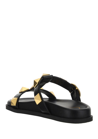 Roman Stud Slide Sandal In Calfskin - Black