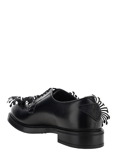 Brushed Leather Derby Shoes with Appliqués - Black