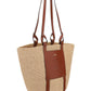 Large Basket in Fair Trade Paper & Shiny Calfskin - Natural / Brown