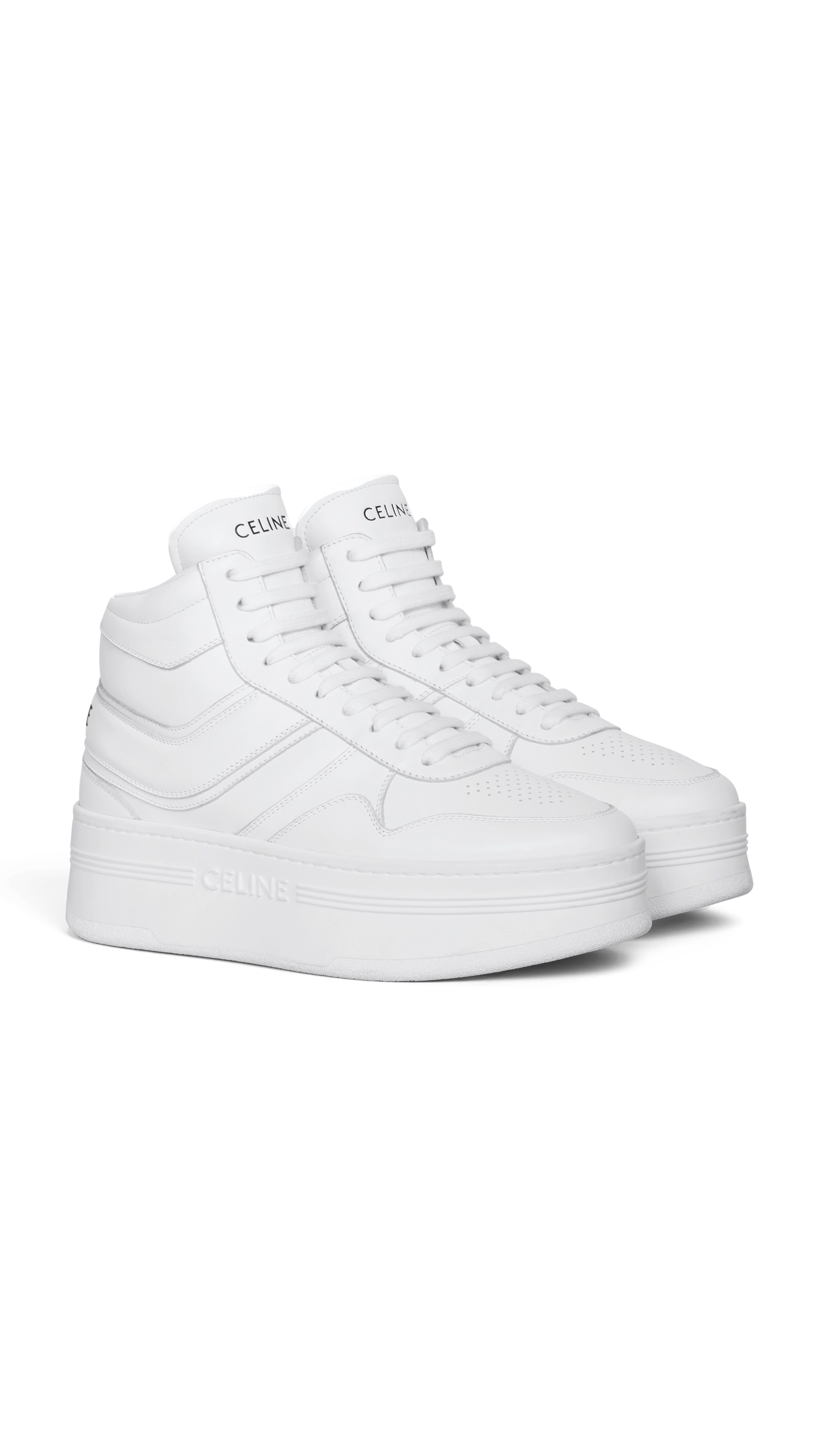 Mid Block Sneakers with Wedge in Calfskin - Optic White