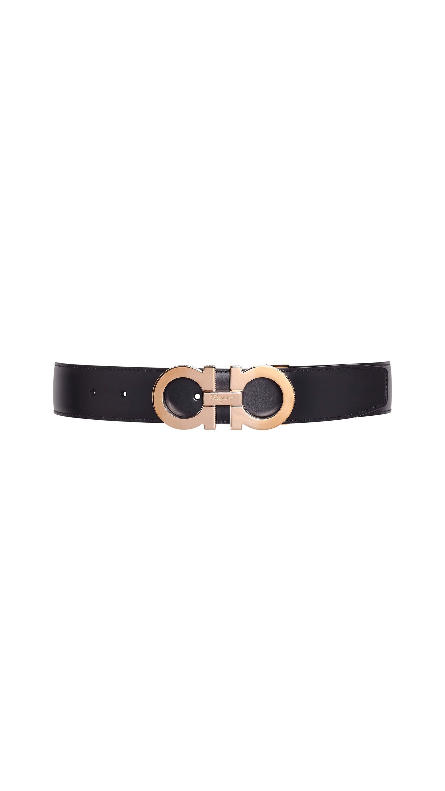 Reversible & Adjustable Gancini Belt - Black / Gold