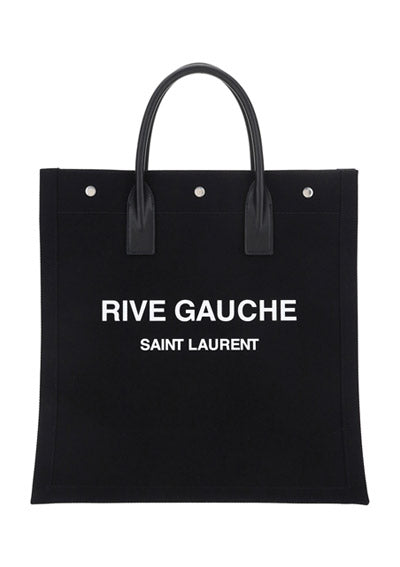 Rive Gauche N/S Tote Bag In Printed Canvas And Leather - Black