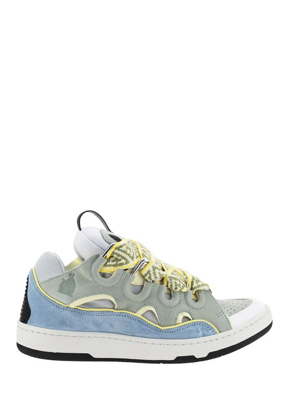 Leather Curb Sneakers - Grey / Blue