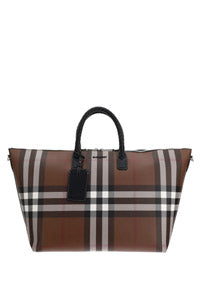 Check and Leather Holdall - Dark Birch Brown