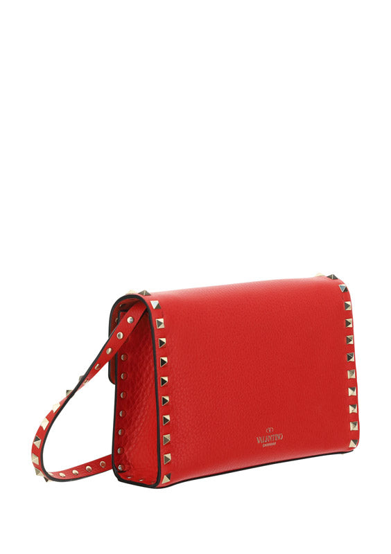 Small Rockstud Grainy Calskin Crossbody Bag - Rouge Pur