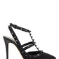 Rockstud Ankle Strap Pump In Tweed Lamé - Black