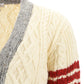Fun-mix Aran Cable Donegal 4-bar Cardigan - Off White/Red/Grey