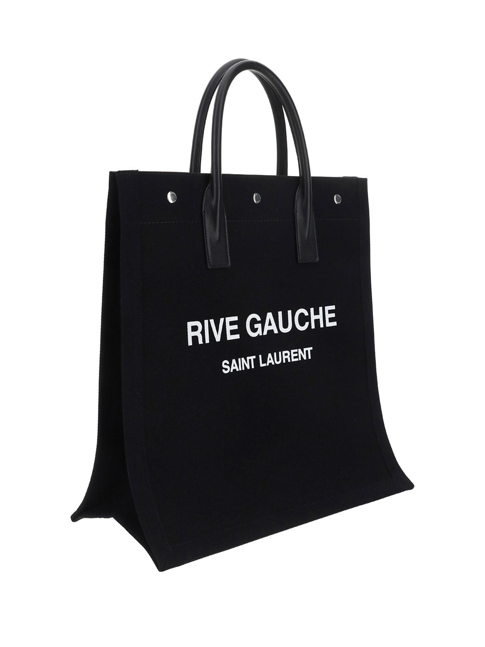 Rive Gauche N/S Tote Bag In Printed Canvas And Leather - Black