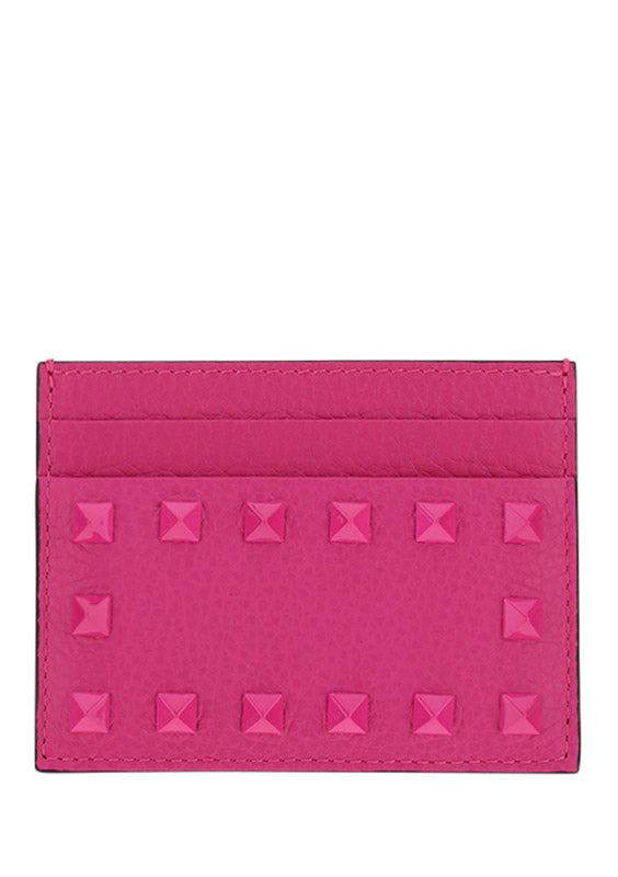 Rockstud Leather Card Case - Pink PP