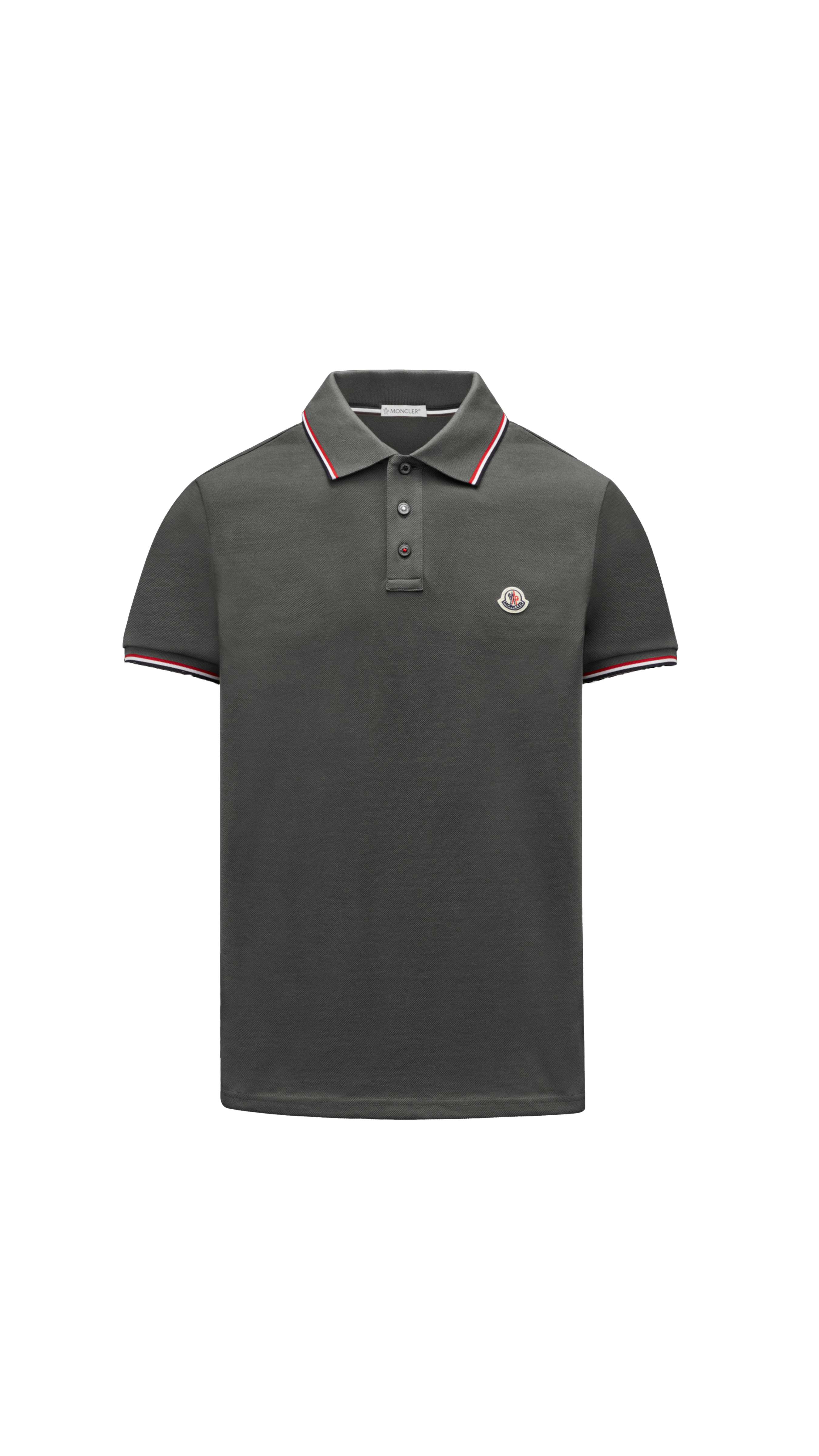 Polo With Tricolor Detail - Mélange Light Gray