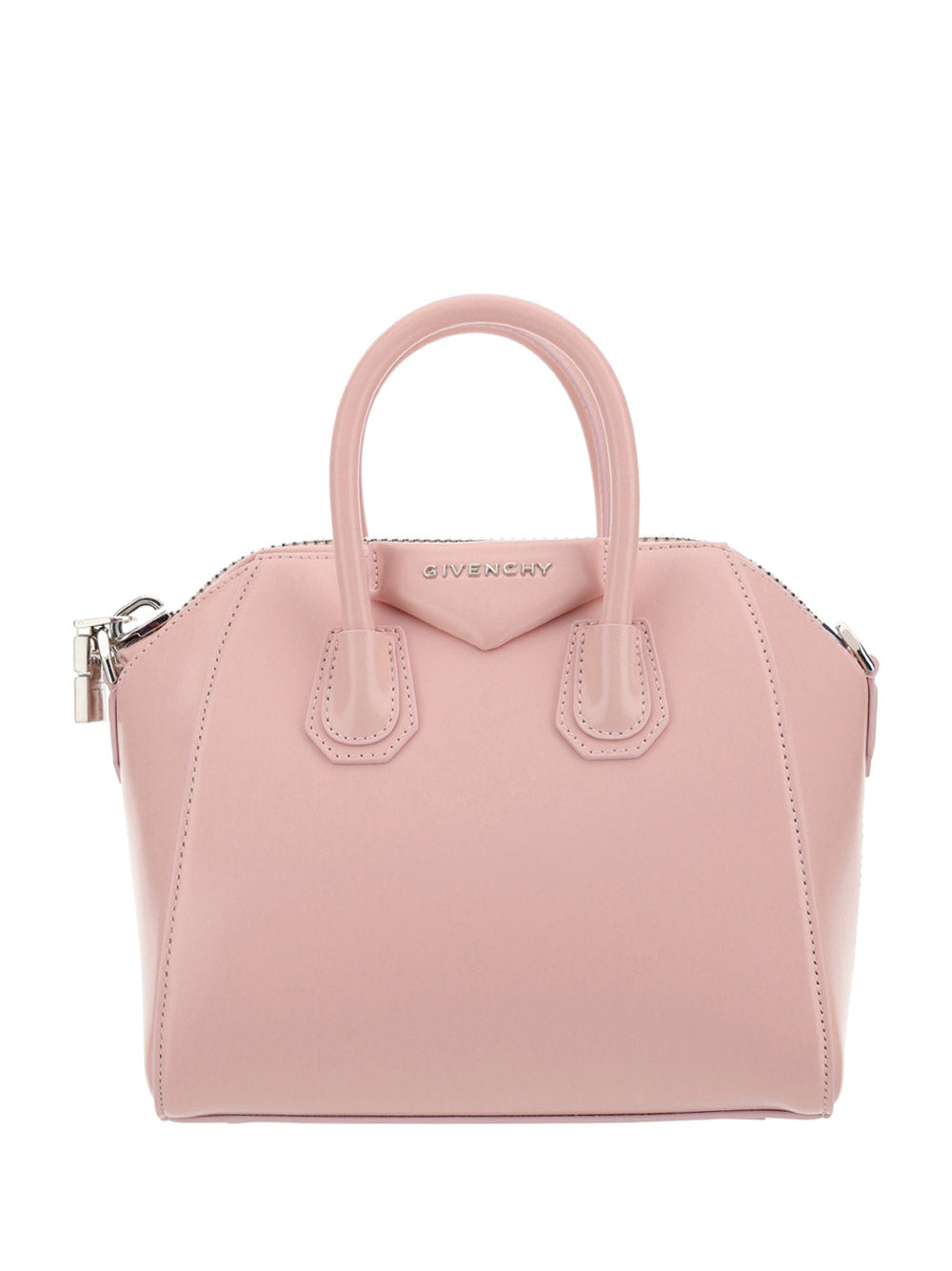 Small Antigona Bag In Leather With Tag Effect Heart Print - Pink.