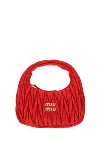 Miu Wander Matelassé Satin Mini Hobo Bag - Red