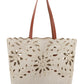 Kamilla East-West Tote Bag In Linen & Shiny Calfskin - Sepia Brown