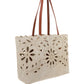 Kamilla East-West Tote Bag In Linen & Shiny Calfskin - Sepia Brown