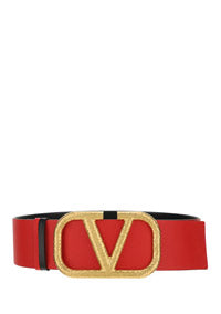 VLogo Signature Reversible Belt In Glossy and Grainy Calfskin Leather 70mm - Black