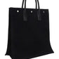 Rive Gauche N/S Tote Bag In Printed Canvas And Leather - Black