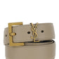 Cassandre Belt With Square Buckle in Grained Leather - Sea Salt
