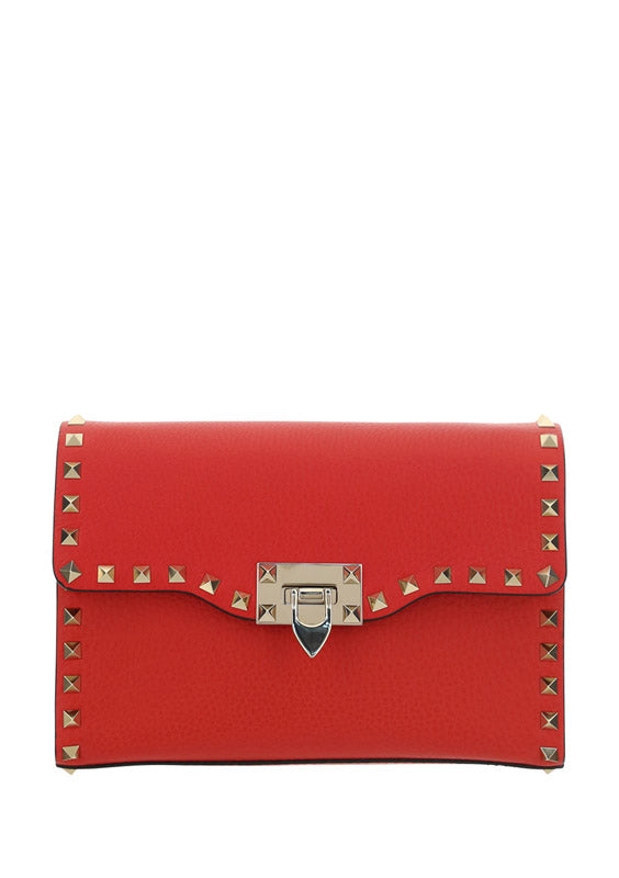 Small Rockstud Grainy Calskin Crossbody Bag - Rouge Pur