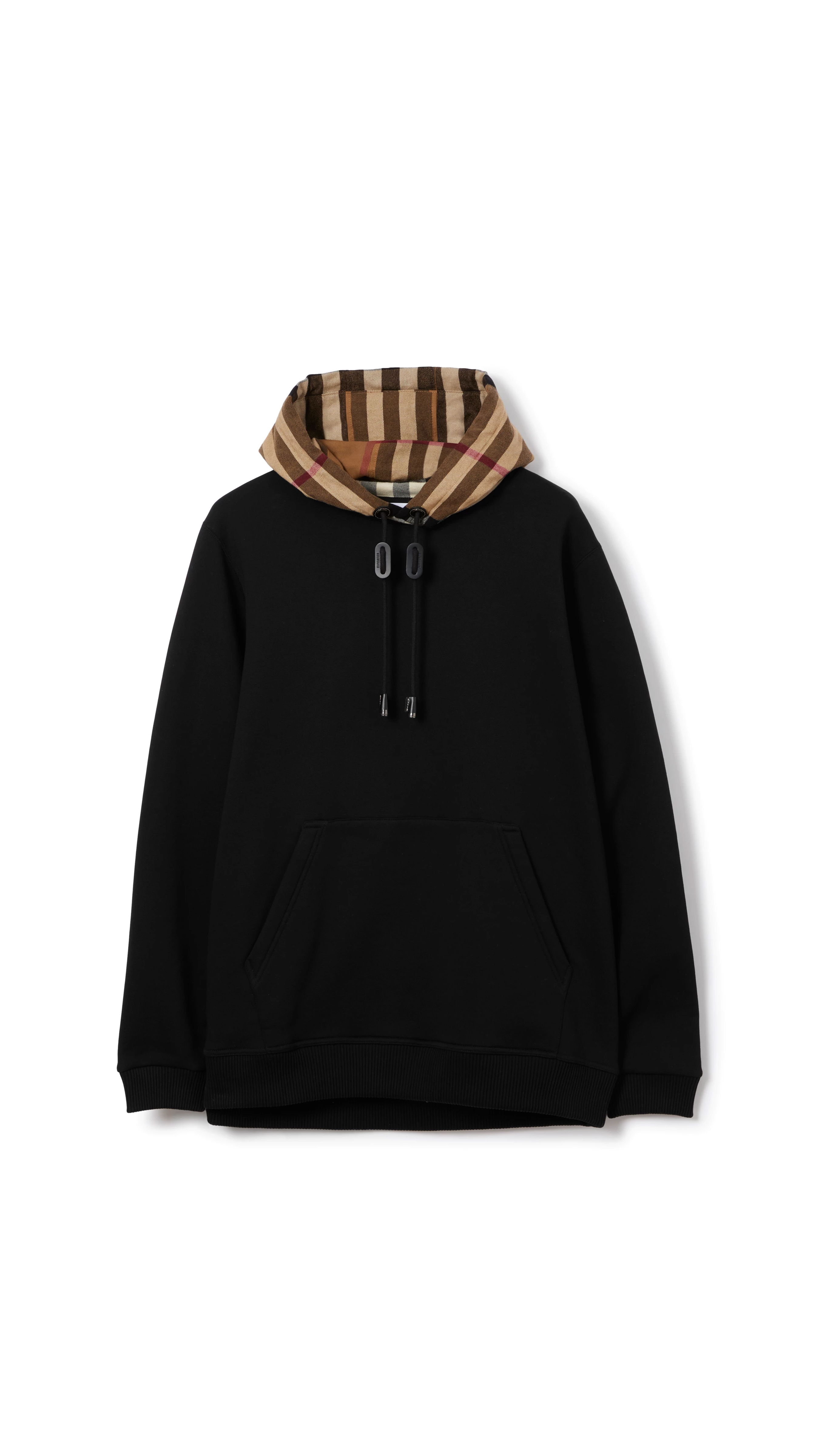 Check Hood Cotton Blend Hoodie - Black/Birch Brown