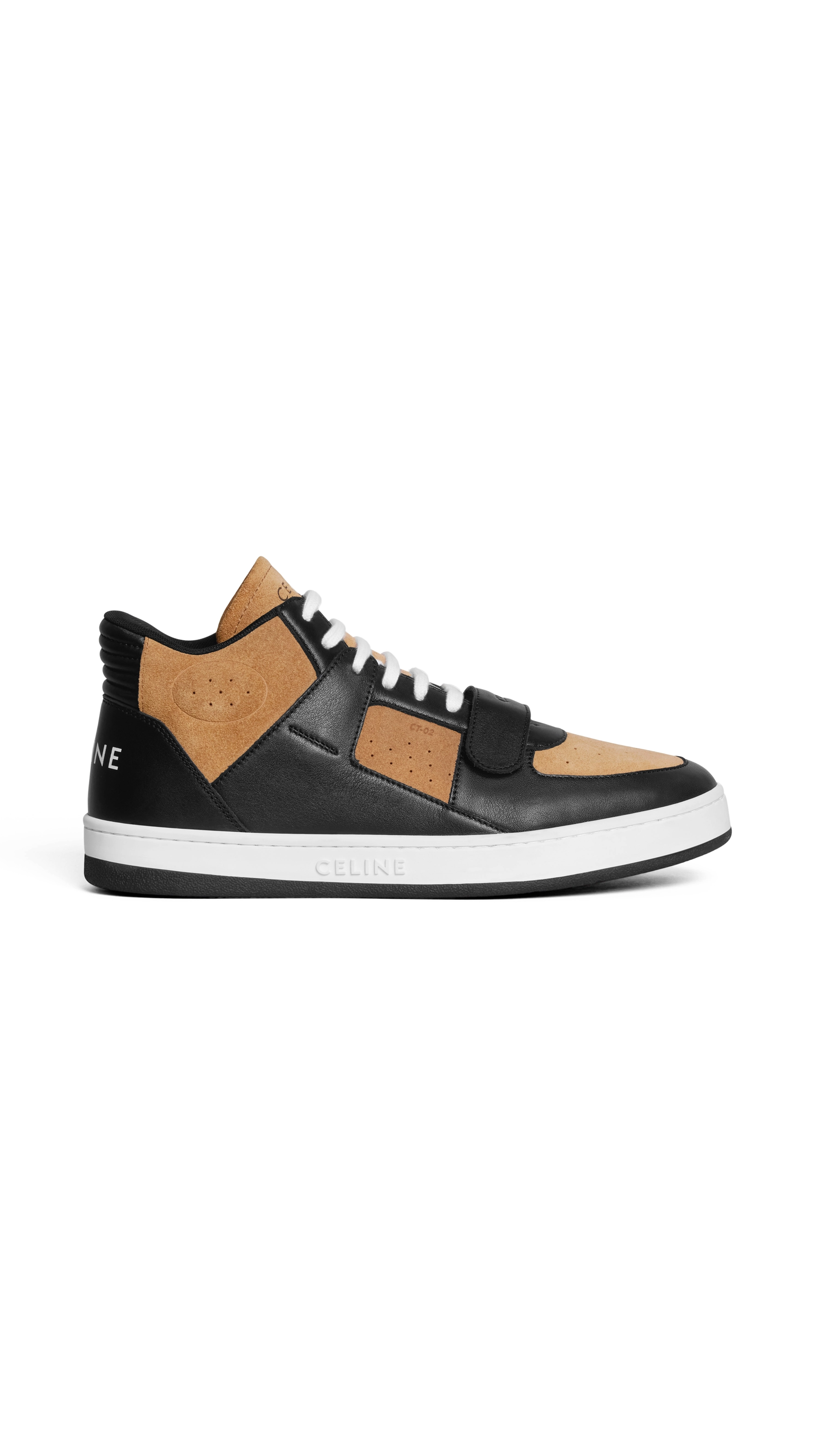 CT-02 Mid Sneaker with Scratch in Suede Calfskin & Calfskin - Tan/Black