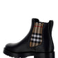 Vintage Check Detail Leather Chelsea Boots - Black