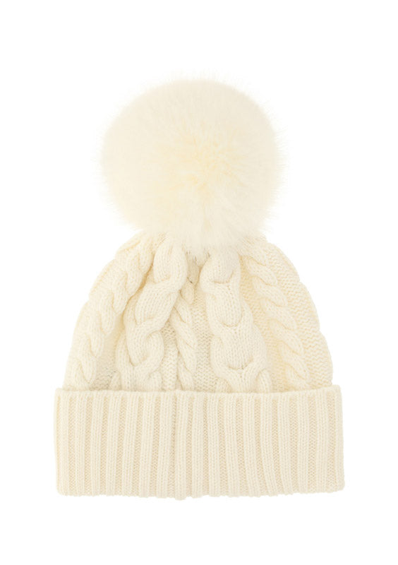 Beanie With Pom Pom - White.