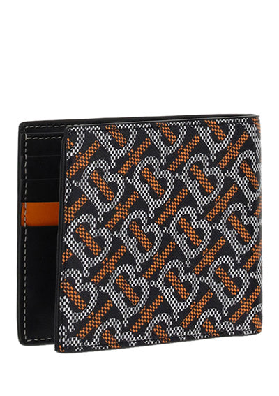 Monogram Print Bifold Wallet - Black/Orange