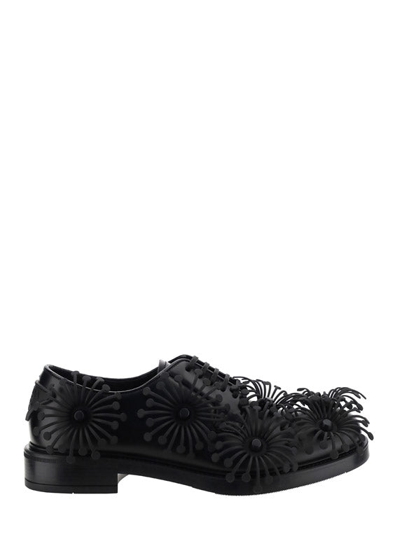 Brushed Leather Derby Shoes with Appliqués - Black