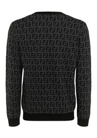 Monogram Wool Pullover - Black Grey