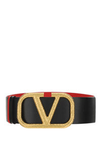 VLogo Signature Reversible Belt In Glossy and Grainy Calfskin Leather 70mm - Black