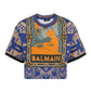 Cropped Cotton T-shirt with Balmain Logo Print -  Multicolor