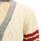 Fun-mix Aran Cable Donegal 4-bar Cardigan - Off White/Red/Grey