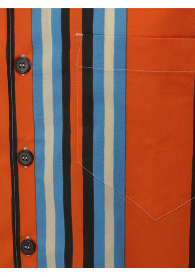 Printed Stretch Cotton Shirt - Orange / Blue