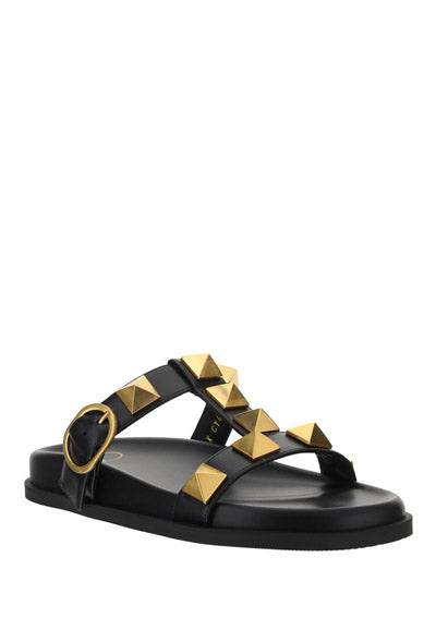 Roman Stud Slide Sandal In Calfskin - Black