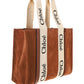 Medium Woody Tote Bag in Suede & Shiny Calfskin - Sepia Brown
