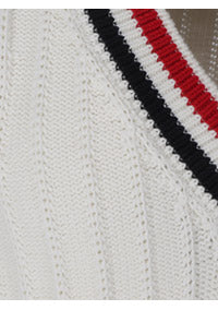 Cashmere Strip Trim Knit V-Neck Vest - White