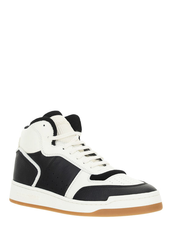 SL/80 Mid-Top Sneakers In Smooth And Grained Leather - Black / Cream