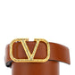 VLogo Signature Reversible Belt in Glossy & Grainy Calfskin Leather 30mm -  Light Ivory / Saddle Brown