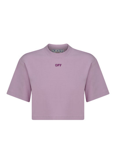 Off Stamp Ribbed Cropped Tee - Purple