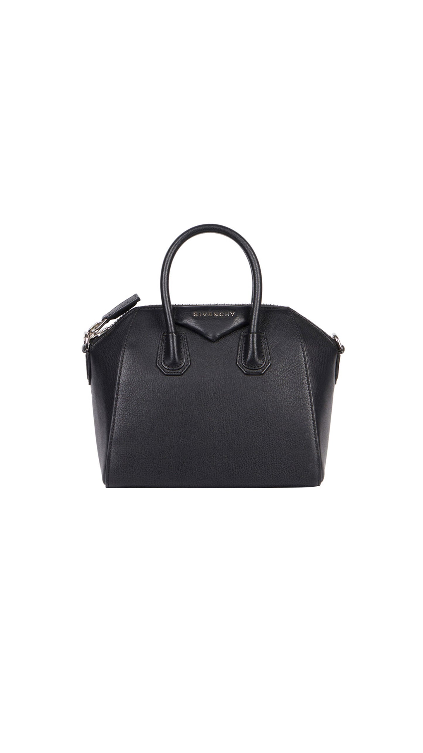 Mini Antigona Bag In Grained Leather - Black