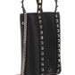 Rockstud Leather Pouch With Chain - Black