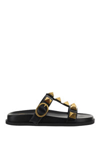 Roman Stud Slide Sandal In Calfskin - Black