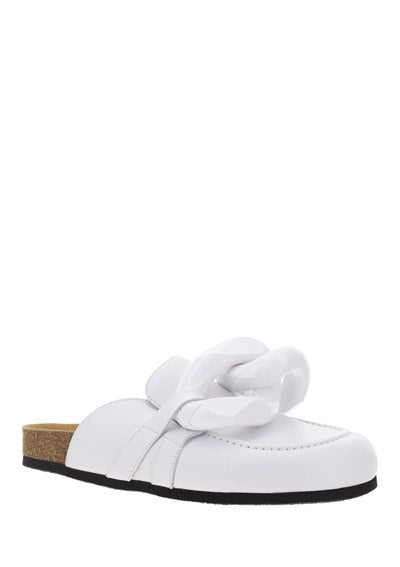 Chain Loafer Mules - White