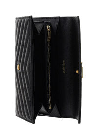 Cassandra Matelasse Large Flap Wallet In Grain De Poudre Embossed Leather - Black