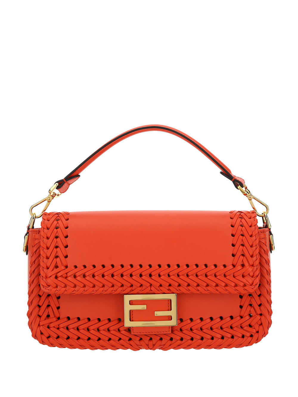 Medium Baguette Woven Leather Bag - Red