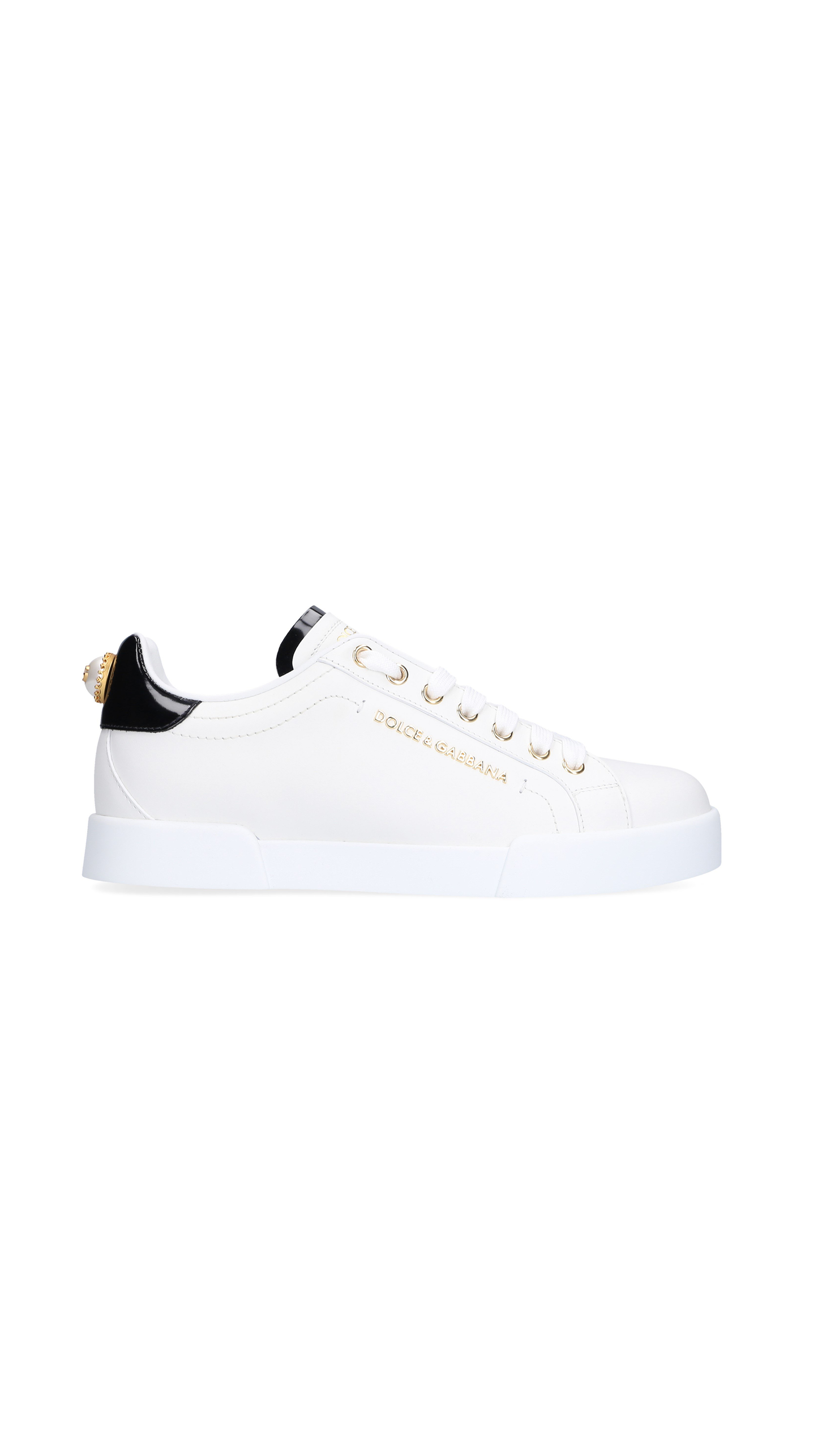 Calfskin Nappa Portofino Sneakers with Lettering - White/Black