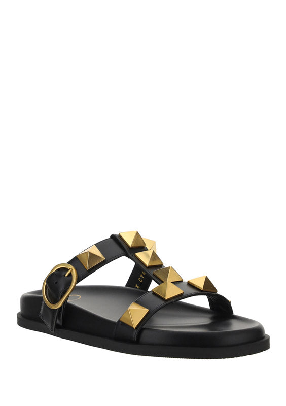 Roman Stud Slide Sandal In Calfskin - Black